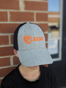 Embroidered Rams Mascot Black Gray + Orange Snapback Hat Gray