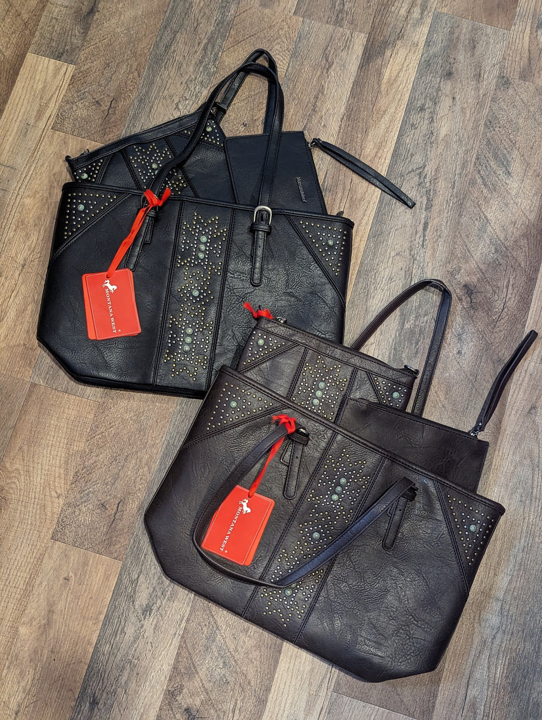 Montana West 3 Piece Aztec Studded Set Tote- Crossbody - Wallet- Various