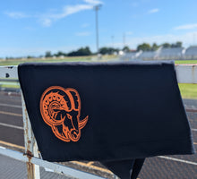 Load image into Gallery viewer, Ram Head Black + Orange Stadium Blanket
