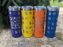 Load image into Gallery viewer, Good Vibes Only Groovy 22 oz Skinny Tumbler - 360* Wrap Laser Engraved
