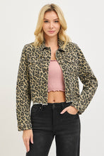 Load image into Gallery viewer, Risen Leopard Fray Hem Denim Jacket
