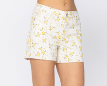 Load image into Gallery viewer, Judy Blue White + Yellow Floral Mid Rise Shorts

