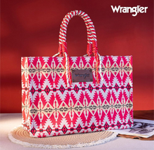 Load image into Gallery viewer, Wrangler Southwestern Pattern Print Canvas Oversized Tote with Wrapped Handles

