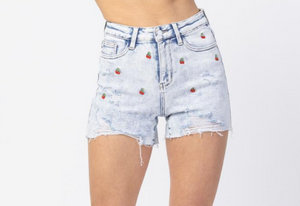 Judy Blue High Rise Acid Wash Cherry Shorts