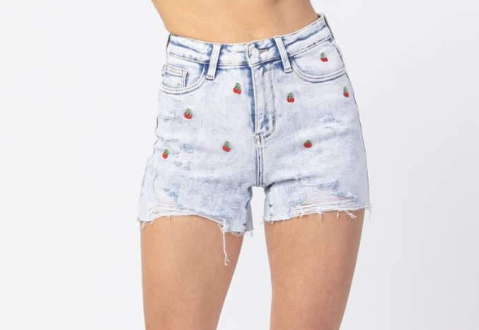 Judy Blue High Rise Acid Wash Cherry Shorts