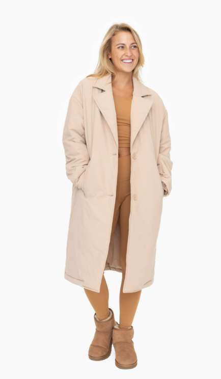 Longline Insulated Button Front Coat - Natural Oat