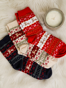 Textured Holiday Print Crew Length Socks - Various