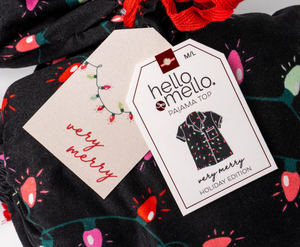 Hello Mello Christmas Light Pajama Button Front Top + Pant Separates