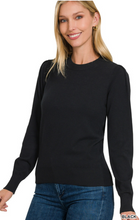 Load image into Gallery viewer, Round Neck Sweater with Pleated Sleeve - Various Colors
