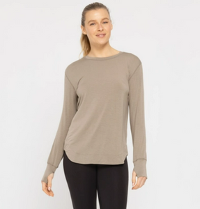 Soft Touch Long Sleeve Top in Khaki Gray