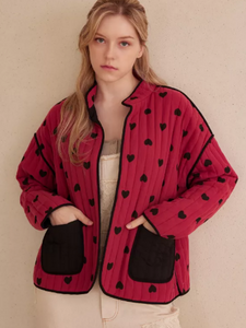 Red + Black Heart Quilted Jacket