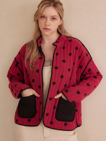Red + Black Heart Quilted Jacket