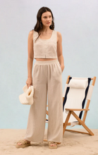 Load image into Gallery viewer, Ivory + Khaki Striped Crop Tank And Pant SET
