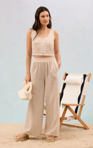 Ivory + Khaki Striped Crop Tank And Pant SET