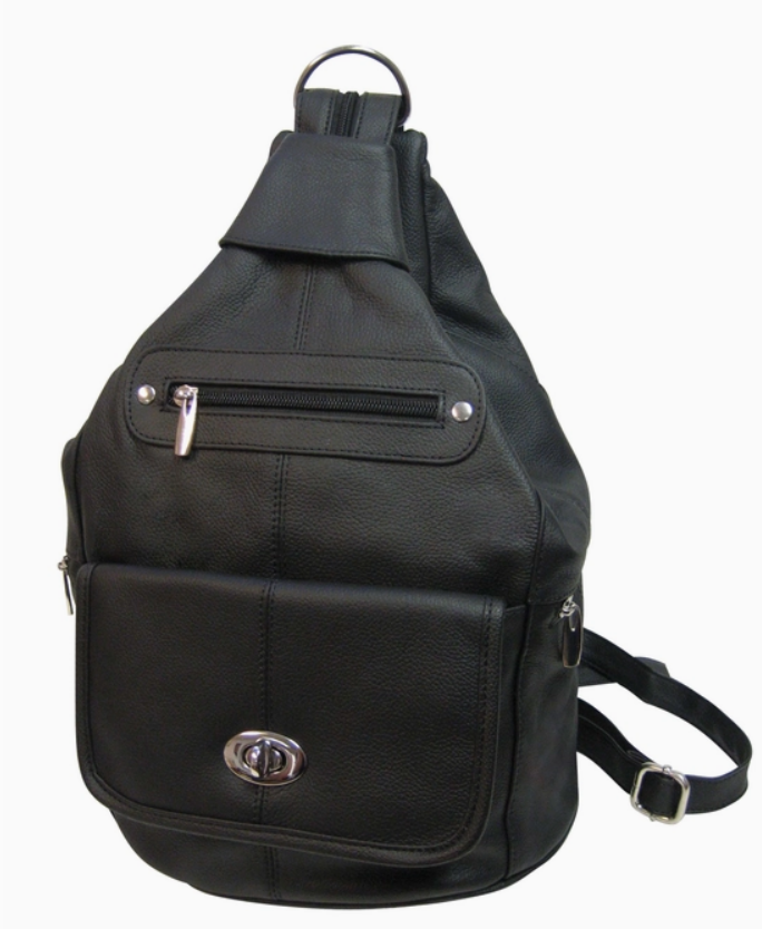 Roma Leather Cowhide Backpack in Black