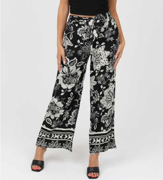 Black + White Floral Straight Resort Pant
