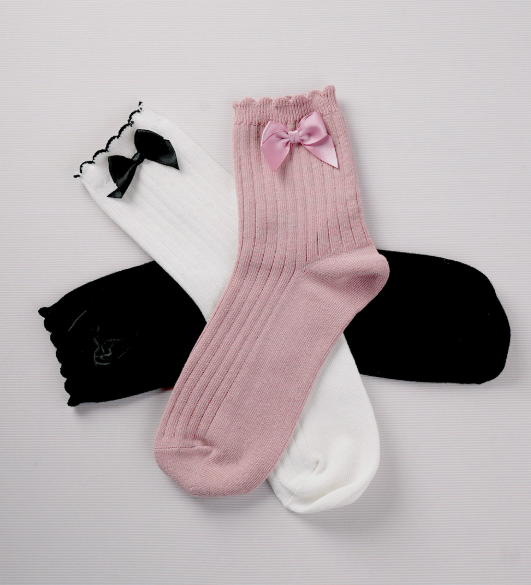 Scalloped Bow Crew Socks - Various