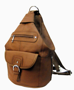 Roma Leather Cowhide Backpack With Front Buckle in Light Brown