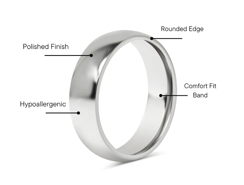 Highly Polished Rounded Stainless Steel Ring - 2mm Band - Various Sizes