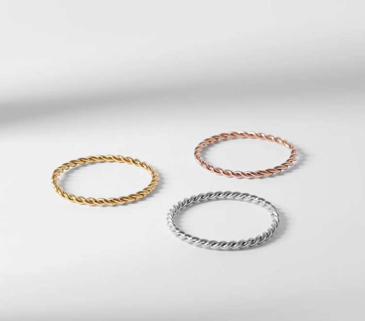 Gold Braided Stacking Ring - Stainless Steel PVD Coated - Various Sizes