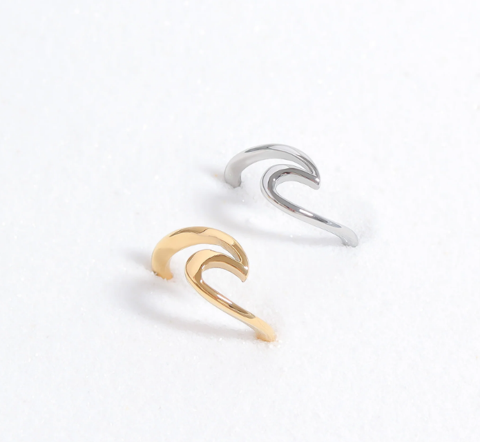 Stainless Steel Wave Ring - Gold + Silver - Various Sizes