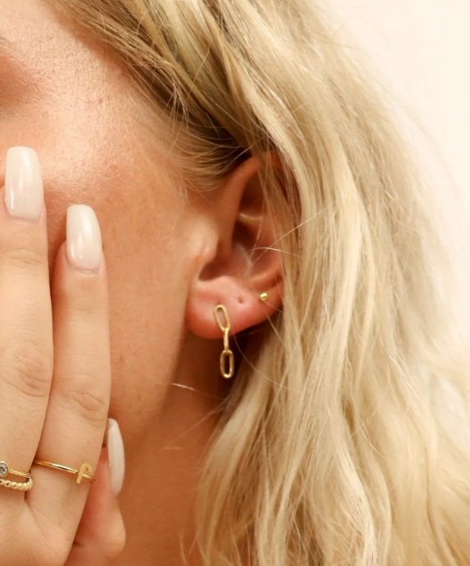 18K Gold PVD Stainless Steel Paperclip Earring - Gold + Silver