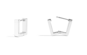 18K Gold PVD Stainless Steel Square Huggie Earring - Gold + Silver