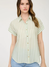 Load image into Gallery viewer, Olive + Ivory Stripe Button Front Top  - Plus + Regular
