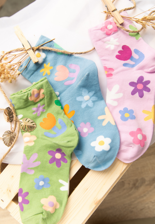 Pastel Multicolor Floral Crew Length Socks - Various