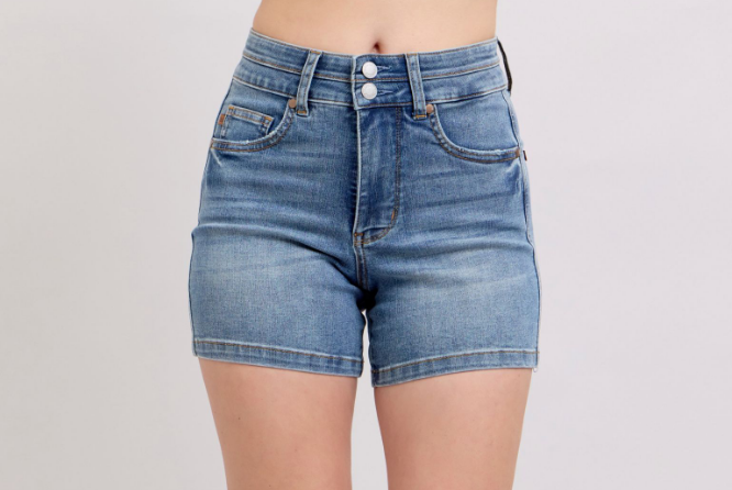 Judy Blue High Waist Tummy Control Cool Denim Double Waistband Shorts