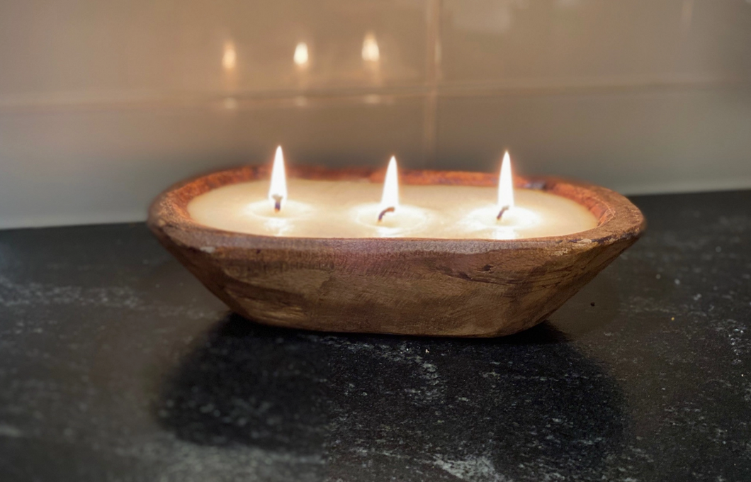 Three Wick Petite Wood Bowl Candle - 9 inch - Various Scents