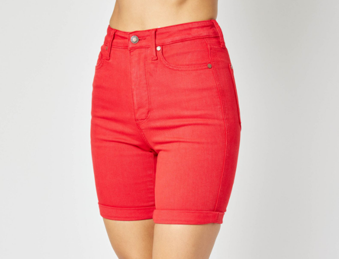 Judy Blue High Waist Tummy Control Bermuda Short in Americana Red