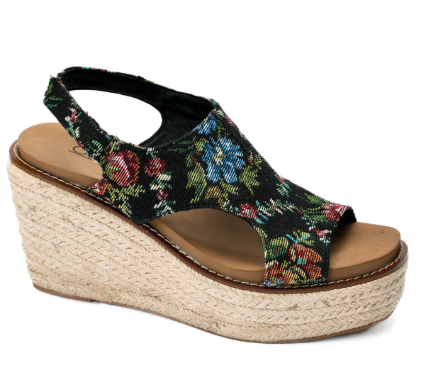 Corkys Freddie Black Brocade Floral Wedge with Corkys Comfort Insole