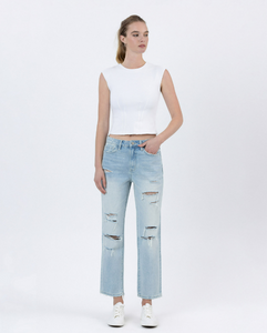 Vervet Beverly High Rise Distressed Straight Jean in light wash