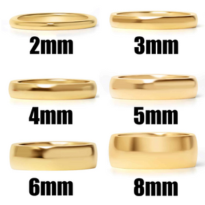 18K Gold PVD Stainless Steel Ring - 6mm Band - Various Sizes