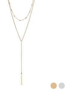 18K Gold PVD Stainless Steel Drop Bar Layered Lariat Necklace - Various