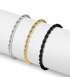 18K PVD Gold or Stainless Steel 2mm Rope Chain Bracelet Anklet - Various
