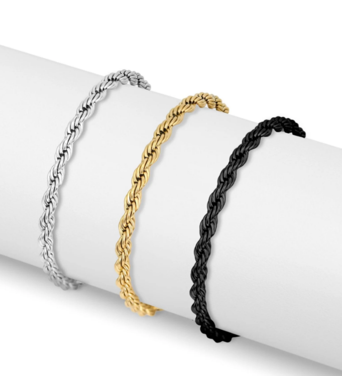 18K PVD Gold or Stainless Steel 2mm Rope Chain Bracelet Anklet - Various