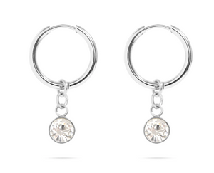 12mm April Birthstone Dangle Huggie Hoop Earring - Gold + Silver