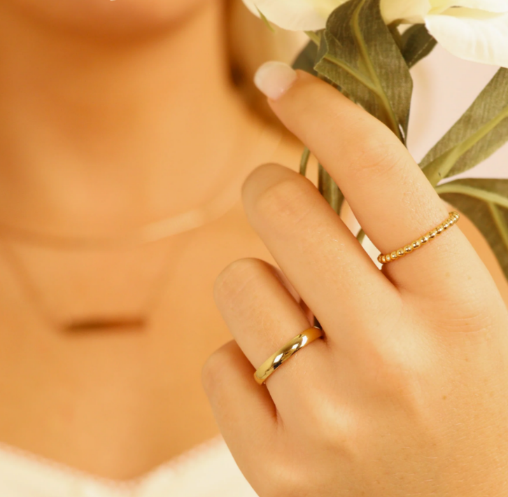 Highly Polished Rounded 18K PVD Coated Gold Stainless Steel Ring - 2mm Band - Various Sizes