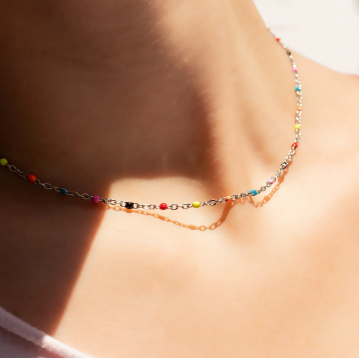 18K Gold PVD Stainless Steel Multi Confetti Chain Necklace - Various