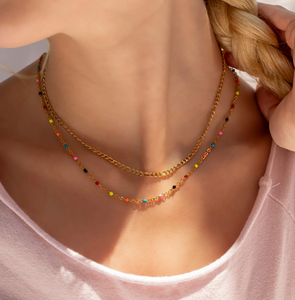 18K Gold PVD Stainless Steel Multi Confetti Chain Necklace - Various