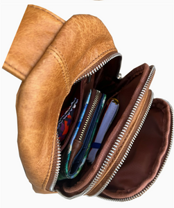Roma Leather Cowhide Leather Sling Bag with Adjustable Shoulder Strap  - Various