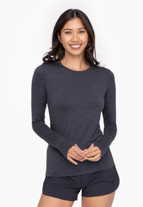 Active Long Sleeve Top with Thumbholes in Stone Black