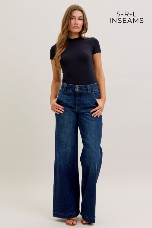 Judy Blue High Waist Wide Leg Trouser Jean - Various Inseams - Plus + Reg