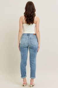 Judy Blue Mid Rise Bleach Cuffed Boyfriend Fit
