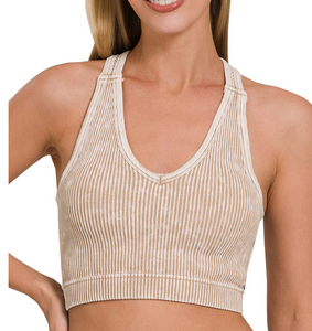 Mineral Washed Ribbed Bralette Tank Top  - Various