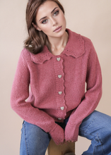 Load image into Gallery viewer, Mauve Cardigan Sweater With Heart Buttons + Short Sleeve Undershirt - Perfectly Coordinated Separates
