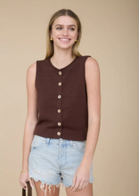 Load image into Gallery viewer, Smocked Gingham Mini Dress + Button Front Sweater Vest in Brown - Perfectly Paired Separates

