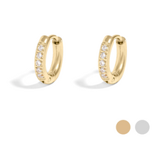 Load image into Gallery viewer, 6mm CZ Stone Huggie Hoop Earring - Gold + Silver
